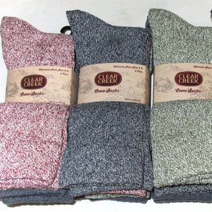 4 Pairs Womens Clear Creek Soft Cotton Poly Blend Trouser Assorted Crew Socks